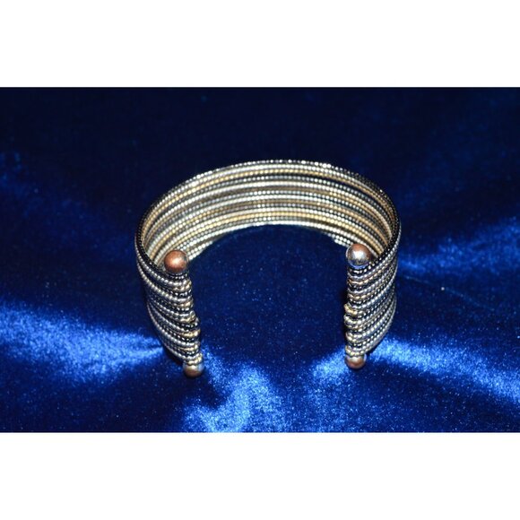 Premier Designs All That Jazz Gold Black Silver Tone Wire Wrap Cuff Bracelet - Picture 3 of 4